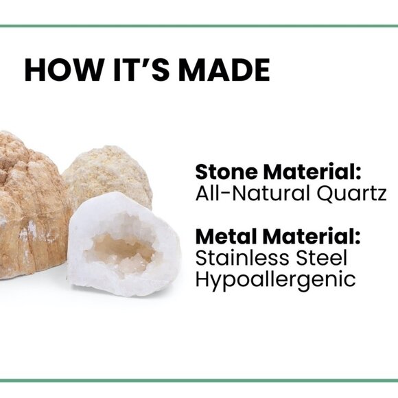 Rustic Cuff White Natural Stone and Stainless Beaded "Courage" Stretch Bracelet - Picture 4 of 4